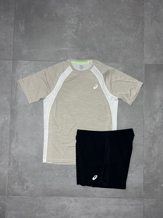 ASICS ROAD T-SHIRT/SHORTS SET CREAM/BLACK